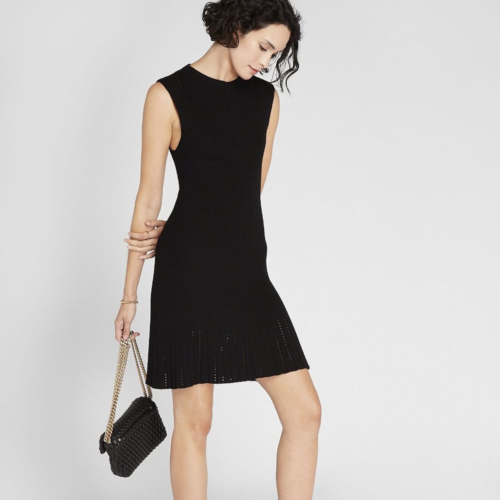 Club Monaco - Sleeveless Ribbed Pointelle Dress - Black Size Small